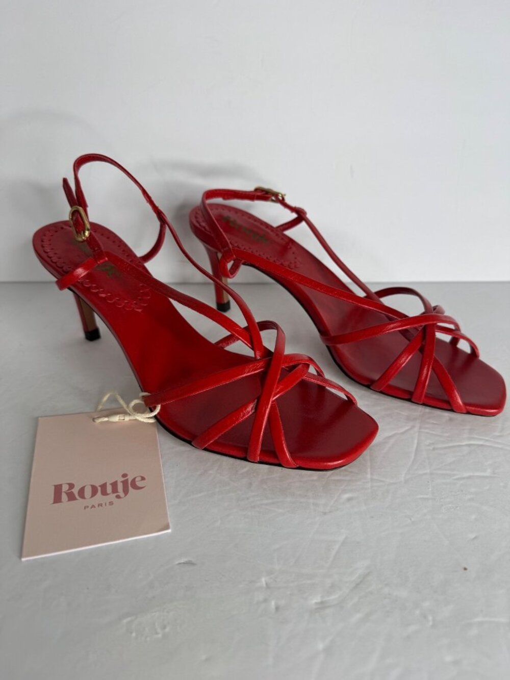 Rouje Arlesienne Sandals Vermilion Leather High Strap Sandals Red EU 36 US 5 NWT - Picture 3 of 8